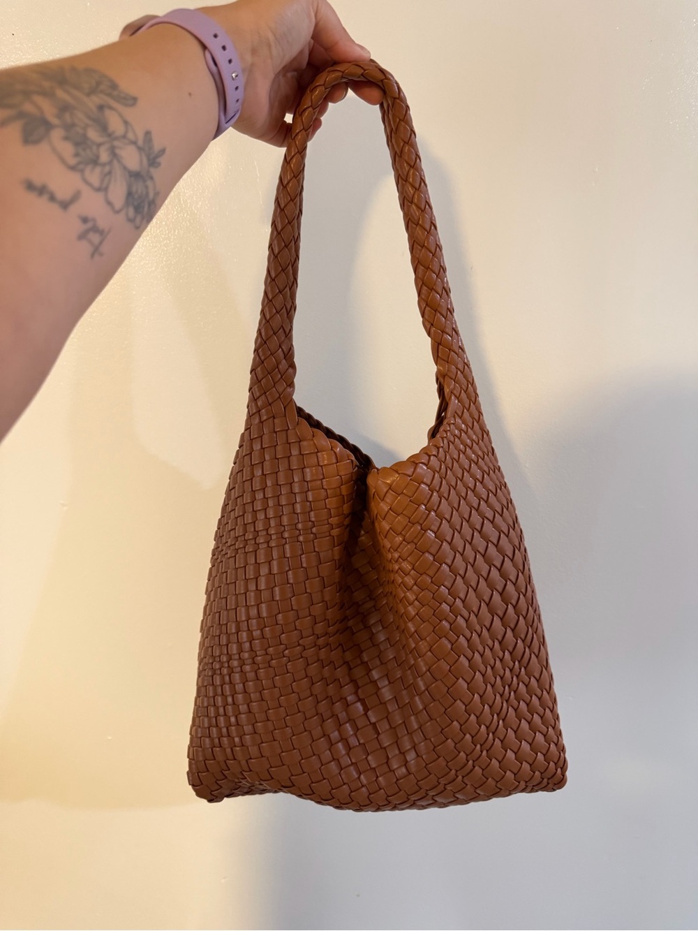 Woven Leather Shoulder Bag in Brown